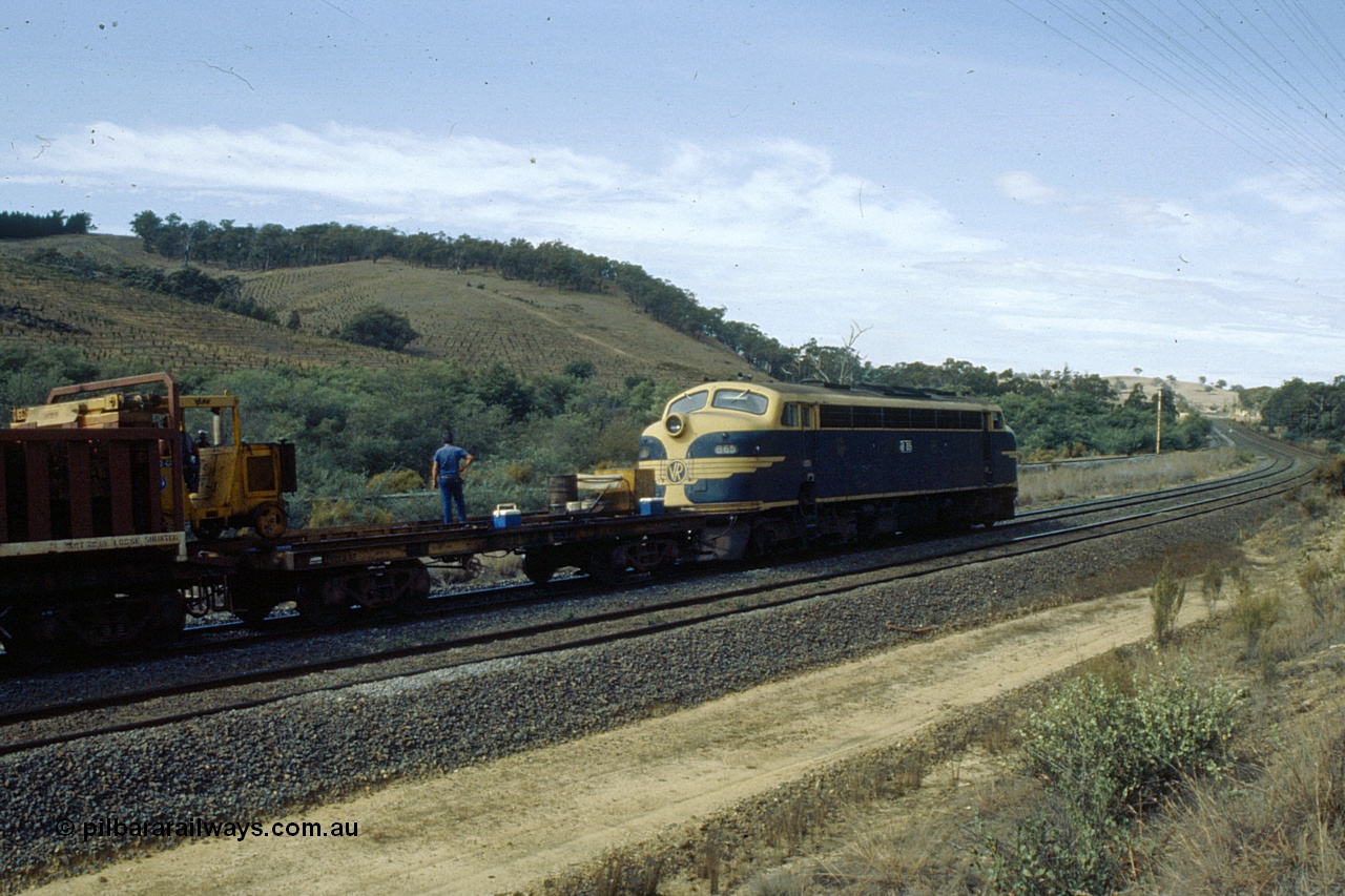 191-13
Seymour station, rationalised yard, V/Line broad gauge B class B 65 Clyde Engineering EMD model ML2 serial no. ML2-6 still in Victorian Railways livery on the head of a sleeper discharge train stabled in the yard.
Keywords: B-class;B65;Clyde-Engineering-Granville-NSW;EMD;ML2;ML2-6;bulldog;