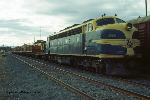 191-13
Seymour station, rationalised yard, V/Line broad gauge B class B 65 Clyde Engineering EMD model ML2 serial no. ML2-6 still in Victorian Railways livery on the head of a sleeper discharge train stabled in the yard.
Keywords: B-class;B65;Clyde-Engineering-Granville-NSW;EMD;ML2;ML2-6;bulldog