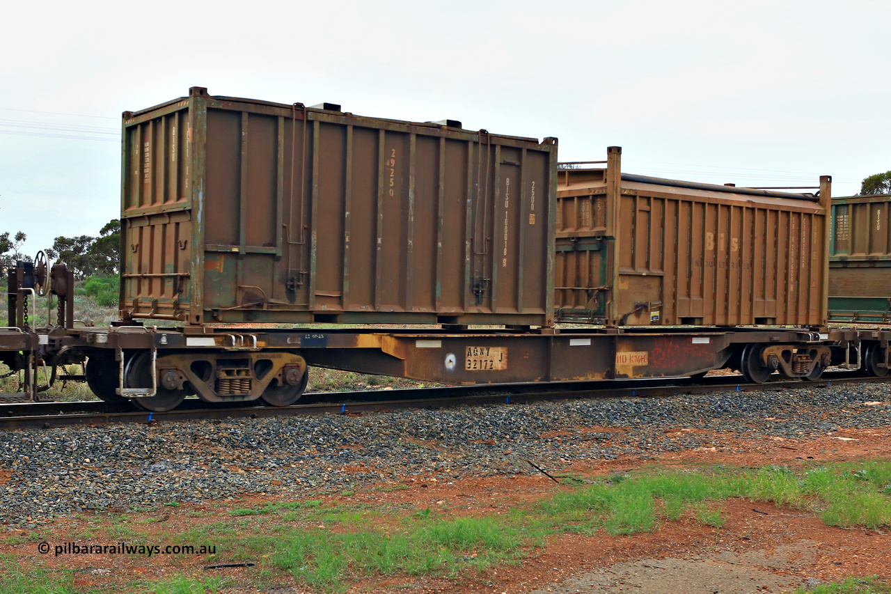 240401 4995
Kalgoorlie, Aurizon's 1029 Malcolm Freighter, waggon AQNY 32172, one of sixty two waggons built by Goninan WA in 1998 as the WQN type for Murrin Murrin container traffic loaded with two 20' sulphur containers, a 25U0 type hard top BISU 100018 [9] and Bis Industries 55UA type roll top SBIU 200624 [6]. 1st of April 2024.
Keywords: AQNY-type;AQNY32172;Goninan-WA;WQN-type;