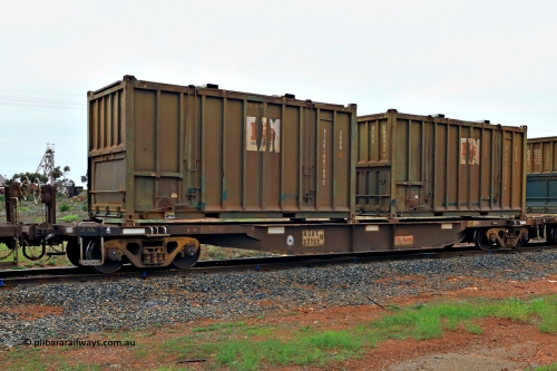 240401 4973
Kalgoorlie, Aurizon's 1029 Malcolm Freighter, waggon AQNY 32151, type leader of sixty two waggons built by Goninan WA in 1998 as WQN type for Murrin Murrin container traffic loaded with two 20' 25U0 hard top Bis Industries sulphur containers BISU 100108[2] and BISU 100080[4]. April 1, 2024.
Keywords: AQNY-type;AQNY32151;Goninan-WA;WQN-type;