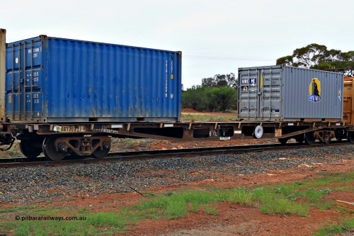 240401 4988
Kalgoorlie, Aurizon's 1029 Malcolm Freighter, waggon AQWY 30323 loaded with two 20' 22G1 type containers YOIU 113480[9] and Royal Wolf RWLU 838464[0]. AQWY 30323 was built by WAGR Midland Workshops as a WFX type flat top in 1973, recoded to WQCX in 1980, to RQHX in 1994, then to WQTY in 1996. April 1, 2024.
Keywords: AQWY-type;AQWY30323;WAGR-Midland-WS;WFX-type;WQCX-type;RQHX-type;WQTY-type;