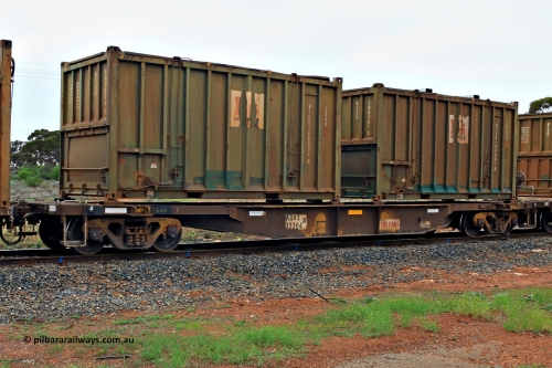 240401 4994
Kalgoorlie, Aurizon's 1029 Malcolm Freighter, waggon AQNY 32204, one of sixty two waggons built by Goninan WA in 1998 as the WQN type for Murrin Murrin container traffic loaded with two 20' Bis Industries 25U0 type hard top sulphur containers BISU 100094[9] and BISU 100081[0]. April 1, 2024.
Keywords: AQNY-type;AQNY32204;Goninan-WA;WQN-type;