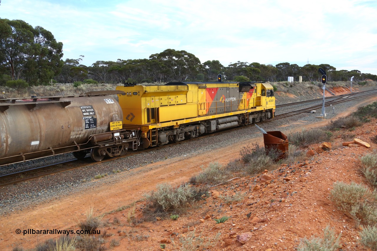 161116 5102
West Kalgoorlie, loaded Shell fuel train 3442 arrives behind UGL Rail built GE model C44ACi unit ACC 6031 serial R-0093-01/13-485 following its overnight run from Esperance with 26 waggons for 505 metres and 2165 tonnes past signal 10 into the yard.
Keywords: ACC-class;ACC6031;UGL-Rail-NSW;GE;C44ACi;R-0093-01/13-485;