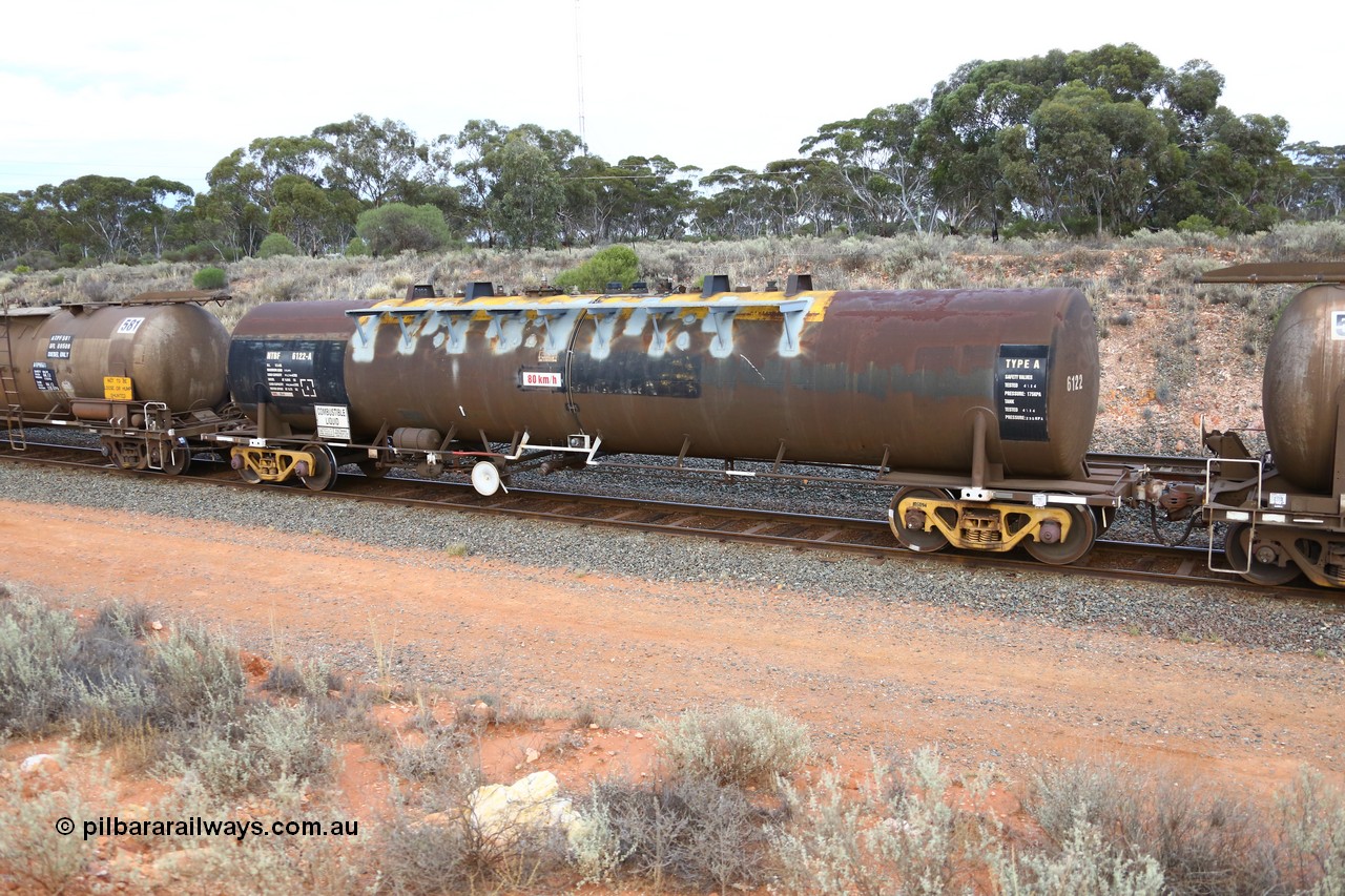161116 5106
West Kalgoorlie, Shell fuel train 3442, tank waggon NTBF 6122, built by Comeng NSW 1975 as a bitumen tanker type SCA for Shell Bitumen NSW as SCA 273.
Keywords: NTBF-type;NTBF6122;Comeng-NSW;SCA-type;SCA273;