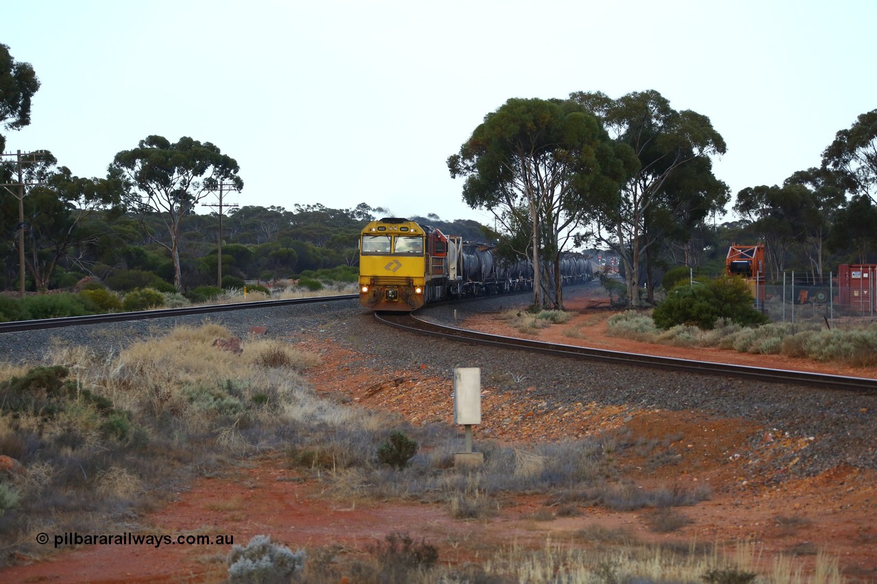 161116 5542
Binduli, empty Shell fuel train 4443 departs West Kalgoorlie behind UGL Rail built GE model C44ACi unit ACC 6031 serial R-0093-01 / 13-485 with 17 waggons for 345 metres and 425 tonnes on the overnight run to Esperance.
Keywords: ACC-class;ACC6031;UGL-Rail-NSW;GE;C44ACi;R-0093-01/13-485;