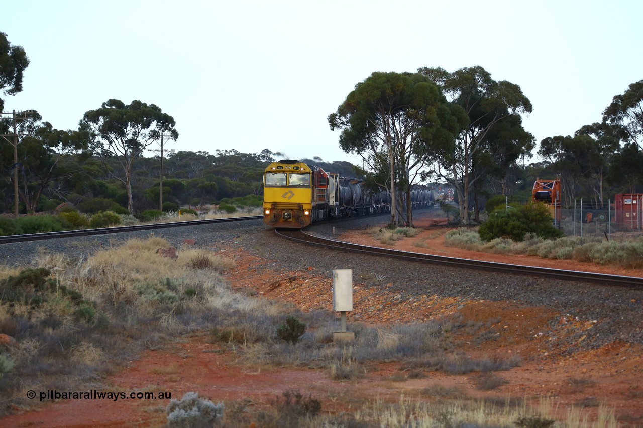 161116 5542
Binduli, empty Shell fuel train 4443 departs West Kalgoorlie behind UGL Rail built GE model C44ACi unit ACC 6031 serial R-0093-01/13-485 with 17 waggons for 345 metres and 425 tonnes on the overnight run to Esperance.
Keywords: ACC-class;ACC6031;UGL-Rail;GE;C44aci;R-0093-01/13-485;