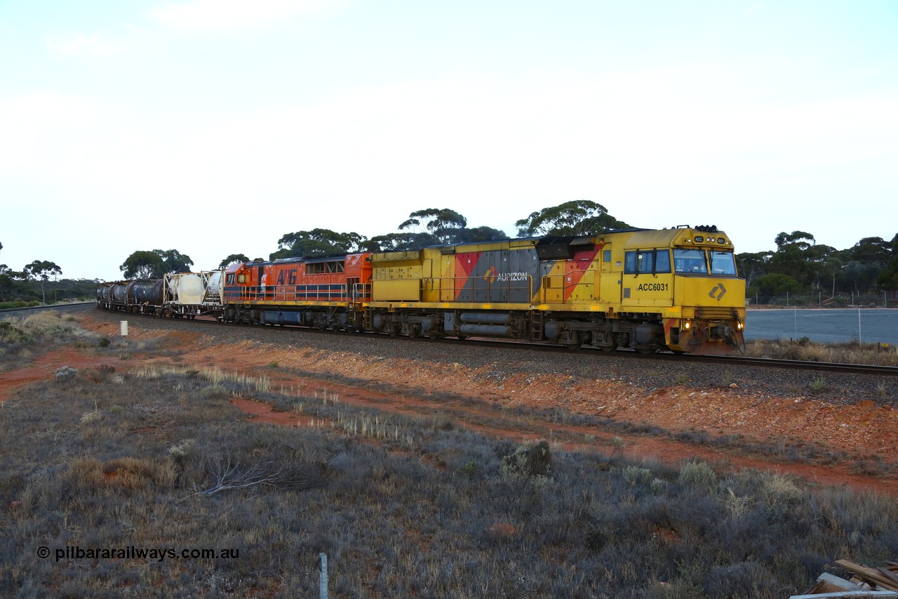 161116 5546
Binduli, empty Shell fuel train 4443 departs West Kalgoorlie behind UGL Rail built GE model C44ACi unit ACC 6031 serial R-0093-01 / 13-485 and Clyde Engineering built EMD model GT46C Q class unit Q 4009 (originally Q 309) serial 97-1461 with 17 waggons for 345 metres and 425 tonnes on the overnight run to Esperance.
Keywords: ACC-class;ACC6031;UGL-Rail-NSW;GE;C44ACi;R-0093-01/13-485;