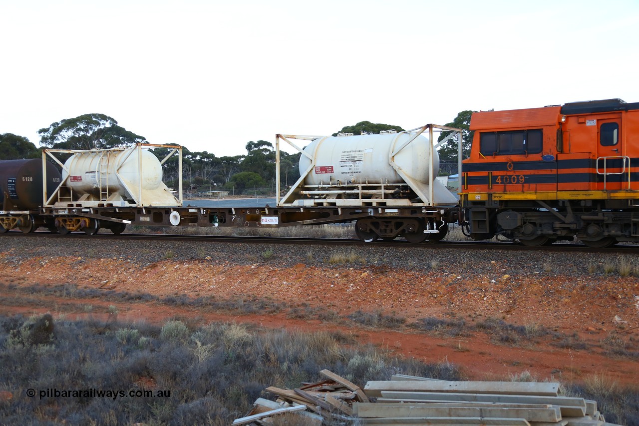 161116 5548
Binduli, empty Shell fuel train 4443, AQWY 30224 container flat waggon built by WAGR Midland Workshops in a batch of forty five WFX type container flats in 1974, recoded to WQCX in 1980 with two locomotive sand tanktainer pods, CTC 2201 and CTC 2203 for the Esperance workshops, these pods have replaced the 'Sputnik' that supplied the former Kalgoorlie depot.
Keywords: AQWY-type;AQWY30224;WAGR-Midland-WS;WFX-type;WQCX-type;