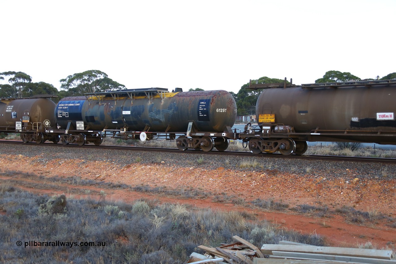 161116 5563
Binduli, empty Shell fuel train 4443, NTAY type tank waggon NTAY 6129, built by Industrial Engineering Qld in 1976 as an SCA type SCA 280 for Shell. Recoded to NTAF 280, then 6129, capacity of 61,300 litres.
Keywords: NTAY-type;NTAY6129;Indeng-Qld;SCA-type;SCA280;NTAF-type;