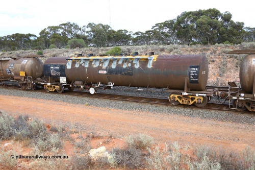 161116 5106
West Kalgoorlie, Shell fuel train 3442, tank waggon NTBF 6122, built by Comeng NSW 1975 as a bitumen tanker type SCA for Shell Bitumen NSW as SCA 273.
Keywords: NTBF-type;NTBF6122;Comeng-NSW;SCA-type;SCA273;