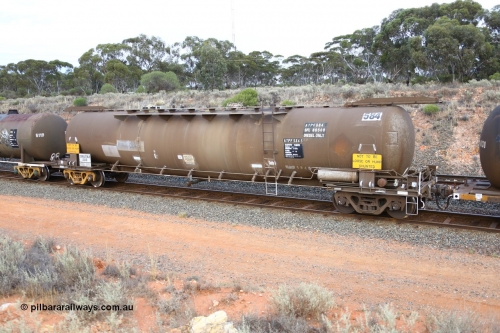 161116 5112
West Kalgoorlie, Shell fuel train 3442, tank waggon ATPF 584, built by Westrail Midland Workshops 1980 as the final Shell WJP type 80.66 kL one compartment one dome. Shell fleet no. TR719 still visible, fitted with type F InterLock couplers.
Keywords: ATPF-type;ATPF584;Westrail-Midland-WS;WJP-type;