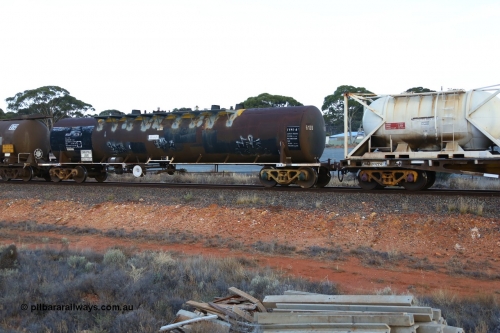 161116 5549
Binduli, empty Shell fuel train 4443, NTBF type tank waggon NTBF 6120, built by Comeng NSW in 1975 as an SCA type bitumen tanker for Shell Bitumen NSW as SCA 271.
Keywords: NTBF-type;NTBF6120;Comeng-NSW;SCA-type;SCA271;