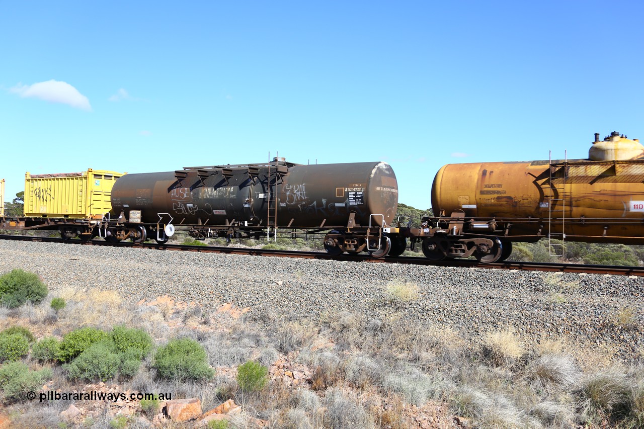 161111 2482
Binduli, Kalgoorlie Freighter train 5025, waggon ATEY 4727 diesel fuel tank waggon, former NTAF in service for Caltex, former AMPOL tank, coded WTEF when arrived in WA in 1995.
Keywords: ATEY-type;ATEY4727;WTEF-type;WTEY-type;