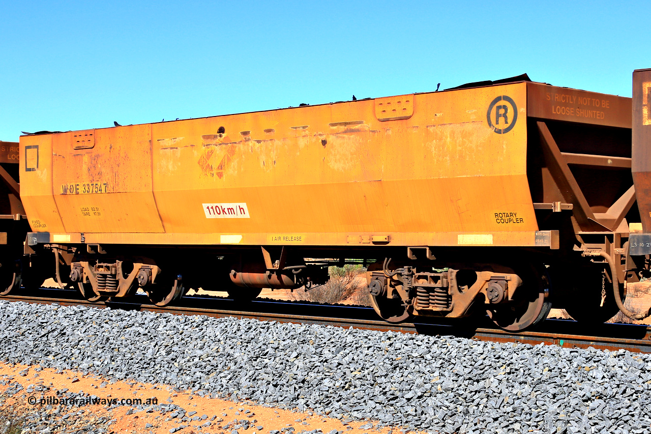 240328 2866
WOE type iron ore waggon WOE 33754 is from a batch of two hundred and twenty seven built by UGL Rail WA between from 08-2011 and 02-2012 of the current style of 82.5 tonne load capacity WOE class waggons and had fleet number 7165 before the Aurizon yellow sides and logos, in Mineral Resources traffic 5040 empty Mount Walton iron ore train. March 28, 2024.
Keywords: WOE-type;WOE33754;UGL-Rail-WA;R0067-166;