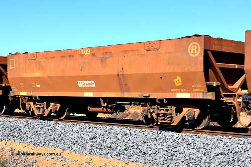 240328 2816
WOE type iron ore waggon WOE 33698 is from a batch of two hundred and twenty seven built by UGL Rail WA between from 08-2011 and 02-2012 of the current style of 82.5 tonne load capacity WOE class waggons with fleet number 7109, in Mineral Resources traffic 5040 empty Mount Walton iron ore train. March 28, 2024.
Keywords: WOE-type;WOE33698;UGL-Rail-WA;R0067-110;