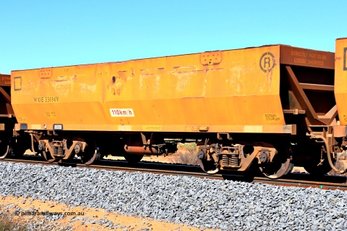 240328 2820
WOE type iron ore waggon WOE 33694 is from a batch of two hundred and twenty seven built by UGL Rail WA between from 08-2011 and 02-2012 of the current style of 82.5 tonne load capacity WOE class waggons and was fleet number 7105 before the sides were painted yellow and Aurizon logos, in Mineral Resources traffic 5040 empty Mount Walton iron ore train. March 28, 2024.
Keywords: WOE-type;WOE33694;UGL-Rail-WA;R0067-106;