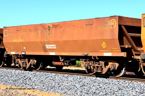 240328 2830
WOE type iron ore waggon WOE 33705 is from a batch of two hundred and twenty seven built by UGL Rail WA between from 08-2011 and 02-2012 of the current style of 82.5 tonne load capacity WOE class waggons with fleet number 7116, in Mineral Resources traffic 5040 empty Mount Walton iron ore train. March 28, 2024.
Keywords: WOE-type;WOE33705;UGL-Rail-WA;R0067-117;