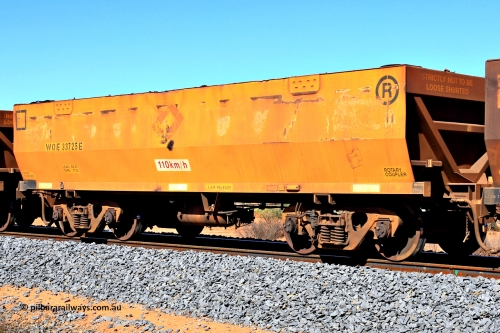 240328 2861
WOE type iron ore waggon WOE 33725 is from a batch of two hundred and twenty seven built by UGL Rail WA between from 08-2011 and 02-2012 of the current style of 82.5 tonne load capacity WOE class waggons and was fleet number 7136 prior to the Aurizon yellow repainted sides and logo, in Mineral Resources traffic 5040 empty Mount Walton iron ore train. March 28, 2024.
Keywords: WOE-type;WOE33725;UGL-Rail-WA;R0067-137;