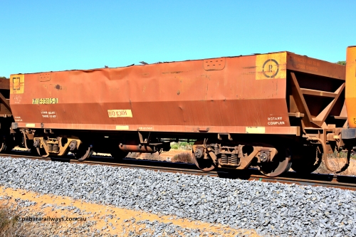 240328 2878
WOE type iron ore waggon WOE 33815 is the final waggon from a batch of two hundred and twenty seven built by UGL Rail WA between from 08-2011 and 02-2012 of the current style of 82.5 tonne load capacity WOE class waggons and had fleet number 7226 before the Aurizon yellow sides and logo, in Mineral Resources traffic 5040 empty Mount Walton iron ore train. March 28, 2024.
Keywords: WOE-type;WOE33815;UGL-Rail-WA;R0067-227;