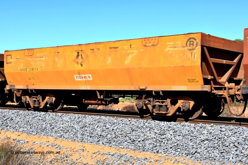 240328 2936
WOE type iron ore waggon WOE 33807 is from a batch of two hundred and twenty seven with serial number R0067-219 built by UGL Rail WA between from 08-2011 and 02-2012 of the current style of 82.5 tonne load capacity WOE class waggons and was fleet number 7218 before getting the Aurizon yellow sides and logo. In Mineral Resources traffic 5040 empty Mount Walton iron ore train. March 28, 2024.
Keywords: WOE-type;WOE33807;UGL-Rail-WA;R0067-219;