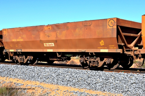 240328 2939
WOE type iron ore waggon WOE 33575 is one of a batch of one hundred and twenty eight built by United Group Rail WA between August 2008 and March 2009 with serial number 950211-115 and fleet number 9061, in Mineral Resources traffic 5040 empty Mount Walton iron ore train. March 28, 2024.
Keywords: WOE-type;WOE33575;United-Group-Rail-WA;950211-115;