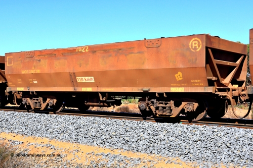 240328 2943
WOE type iron ore waggon WOE 33611 is from a batch of two hundred and twenty seven built by UGL Rail WA between from 08-2011 and 02-2012 of the current style of 82.5 tonne load capacity WOE class waggons and with fleet number 7022, in Mineral Resources traffic 5040 empty Mount Walton iron ore train. March 28, 2024.
Keywords: WOE-type;WOE33611;UGL-Rail-WA;R0067-023;