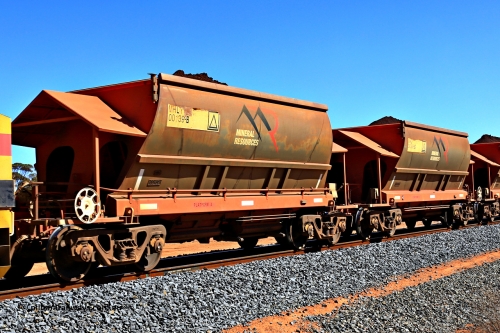 240328 2972
Loaded Koolyanobbing iron ore train 5041 with Mineral Resources Ltd MHLY type iron ore waggons MHLY 00139 and MHPY 00338 built by CSR Yangtze Co China with serial numbers 2014 / 382-347 and 2014 / 382-348 in 2014 as a batch of 382 pairs, these MHLY bottom discharge hopper waggons are single waggons converted from a damaged pair. March 28, 2024.
Keywords: MHLY-type;MHLY00139;2014/382-139;MHLY00338;2014/382-338;CSR-Yangtze-Rolling-Stock-Co-China;