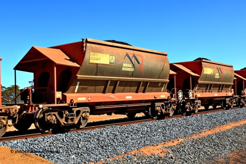 240328 2979
Loaded Koolyanobbing iron ore train 5041 with Mineral Resources Ltd MHPY type iron ore waggons MHPY 00044 and MHPY 00043 built by CSR Yangtze Co China with serial numbers 2014 / 382-44 and 2014 / 382-43 in 2014 as a batch of 382 pairs, these bottom discharge hopper waggons are operated in 'married' pairs. March 28, 2024.
Keywords: MHPY-type;MHPY00044;2014/382-44;MHPY00043;2014/382-43;CSR-Yangtze-Rolling-Stock-Co-China;