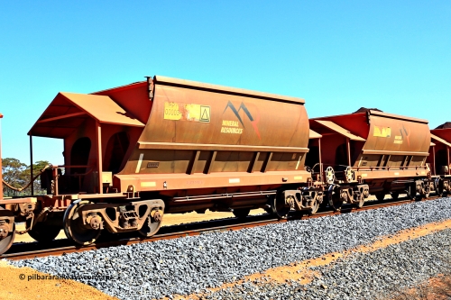 240328 2989
Loaded Koolyanobbing iron ore train 5041 with Mineral Resources Ltd MHPY type iron ore waggons MHPY 00003 and MHPY 00004 built by CSR Yangtze Co China with serial numbers 2014 / 382-3 and 2014 / 382-4 in 2014 as a batch of 382 pairs, these bottom discharge hopper waggons are operated in 'married' pairs. March 28, 2024.
Keywords: MHPY-type;MHPY00003;2014/382-3;MHPY00004;2014/382-4;CSR-Yangtze-Rolling-Stock-Co-China;