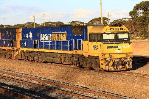 240328 3167
West Kalgoorlie yard and empty Pacific National fuel train 5445 to Esperance waits for departure time with Goninan NSW built GE model Cv40-9i NR class unit NR 4, serial number 7250-11 / 96-206 leading sister loco NR 113 and thirty-one tanks for 705.7 tonnes and 607.4 metres. March 28, 2024.
Keywords: NR-class;NR4;Goninan-NSW;GE;Cv40-9i;7250-11/96-206;