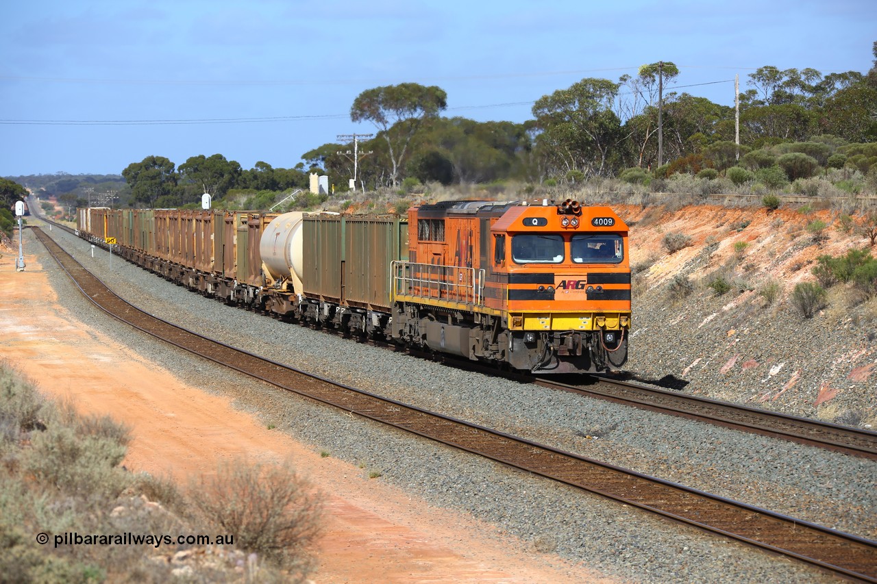 161112 2976
Binduli, loaded Malcolm sulphur train 6029 runs through the dip behind Clyde Engineering built EMD model GT46C Q class unit Q 4009, (originally Q 309) serial 97-1462 as it passes signals 4 and 6 on approach to West Kalgoorlie.
Keywords: Q-class;Q4009;Clyde-Engineering-Forrestfield-WA;EMD;GT46C;97-1461;Q309;