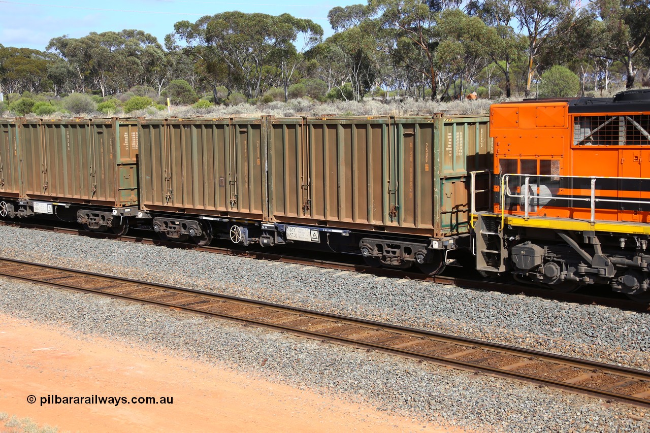 161112 2981
West Kalgoorlie, loaded Malcolm sulphur train 6029, CQZY type waggon CQZY 1657, built by CIMC at Dalian China for CFCLA and one of fifteen on lease to Aurizon with two non decaled Bis Industries hard-top 25U0 type sulphur containers BISU 100062 and 100039.
Keywords: CQZY-type;CQZY1657;CIMC-Dalian-China;