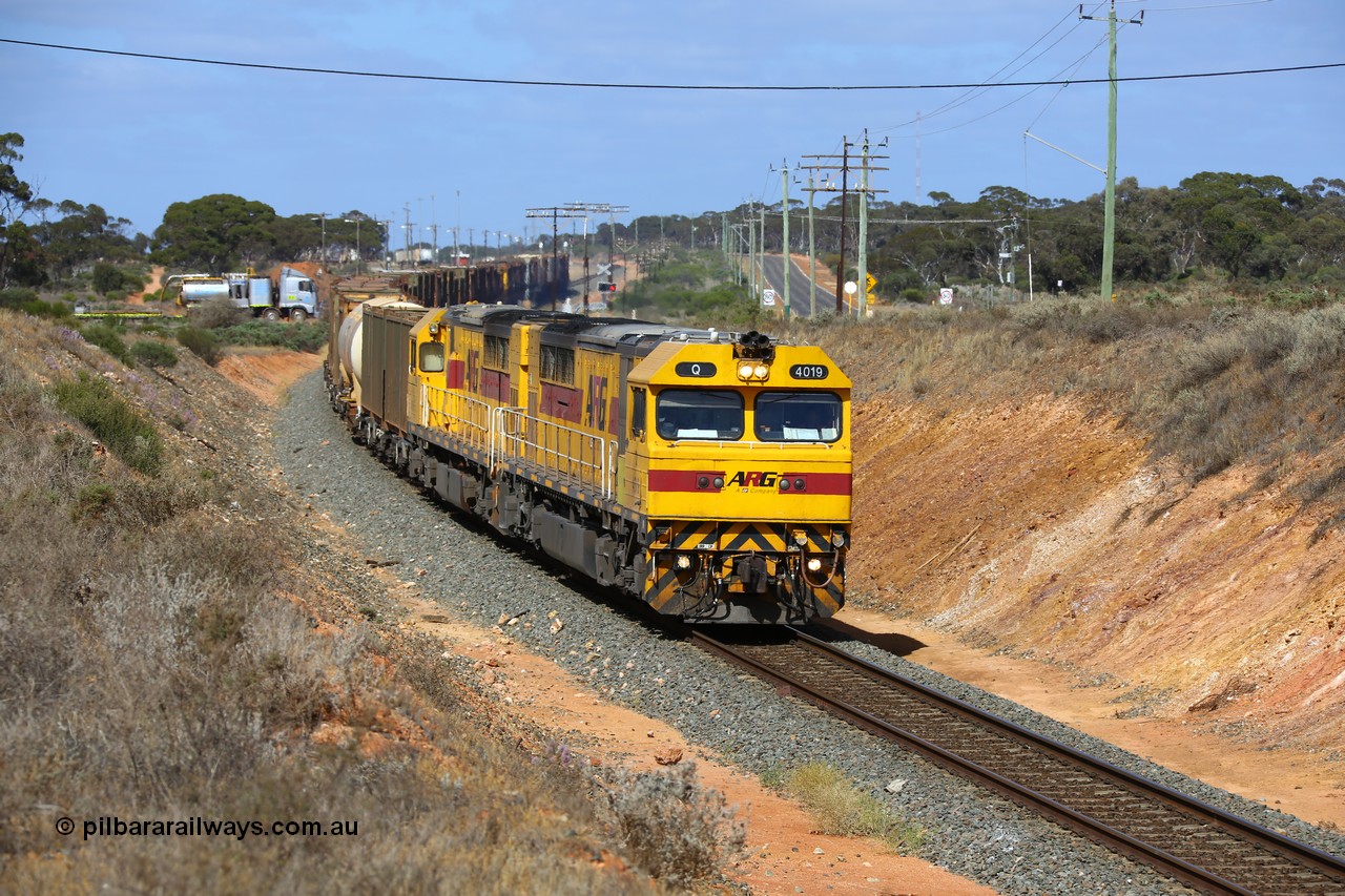 161112 3020
West Kalgoorlie, following a loco and crew change loaded sulphur train 6029 continues onto Malcolm behind the final two Clyde Engineering EMD model GT46C Q class units Q 4019 (originally Q 319) serial 98-1472 and Q 4018 (originally Q 318) serial 98-1471 as it crosses Gateacre Rd.
Keywords: Q-class;Q4019;Clyde-Engineering-Forrestfield-WA;EMD;GT46C;98-1472;Q319;