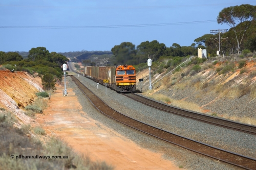 161112 2975
Binduli, loaded Malcolm sulphur train 6029 runs through the dip behind Clyde Engineering built EMD model GT46C Q class unit Q 4009, (originally Q 309) serial 97-1462 as it passes signals 4 and 6 on approach to West Kalgoorlie.
Keywords: Q-class;Q4009;Clyde-Engineering-Forrestfield-WA;EMD;GT46C;97-1461;Q309;