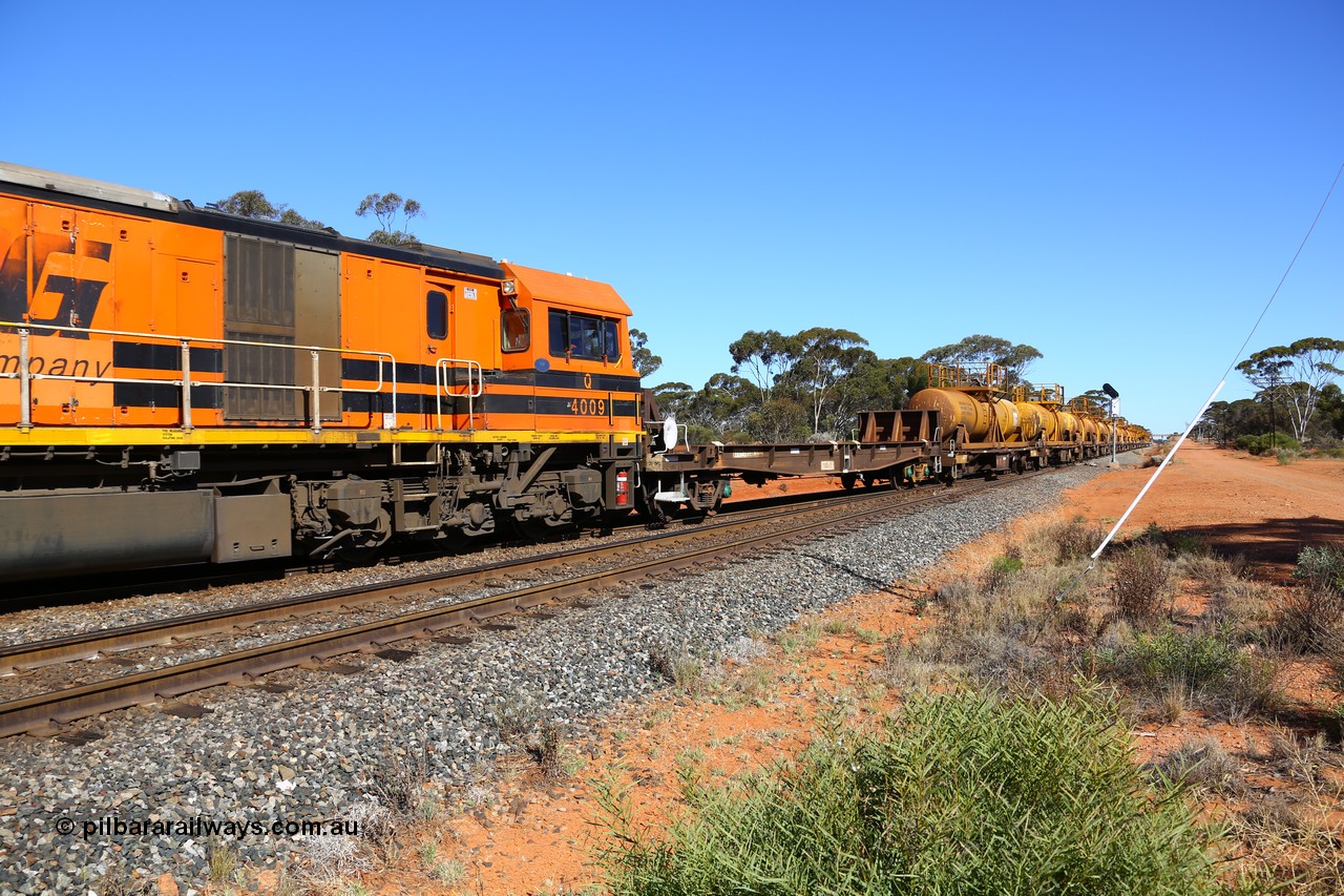 161112 3447
Binduli, loaded Hampton acid train 7406 behind Q class Q 4009 with barrier waggon AZDY 30728, one of about fourteen WBAX vans converted to AZDY type sodium cyanide container waggon, originally built by WAGR Midland Workshops as one of seventy five WV/X type covered vans in 1967-68, converted late 1988/9 to WQDF.
Keywords: AZDY-type;AZDY30728;WAGR-Midland-WS;WVX-type;WBAX-type;WQDF-type;WQDY-type;