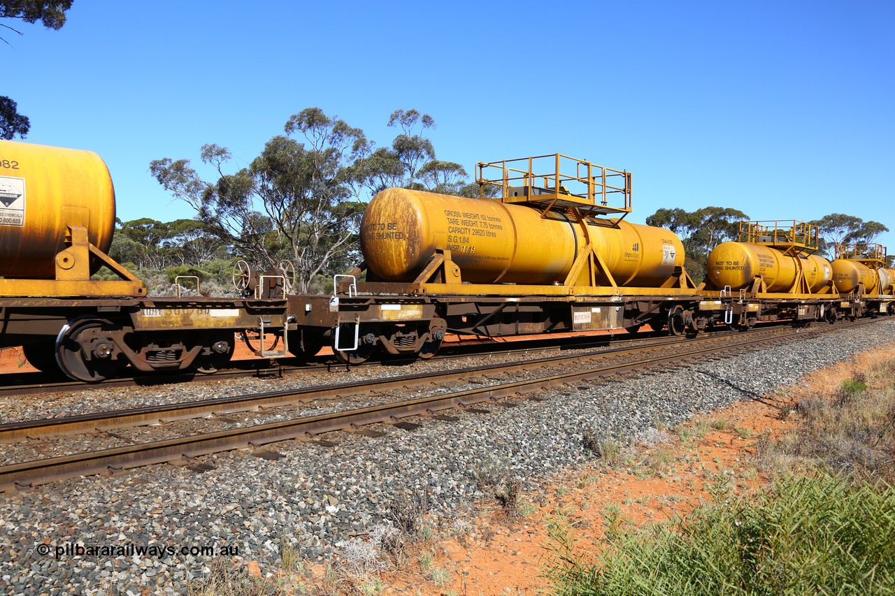 161112 3458
Binduli, loaded Hampton acid train 7406 with AQHY 30098 with sulphuric acid tank CSA 0127, originally built by the WAGR Midland Workshops in 1964/66 as a WF type flat waggon, then in 1997, following several recodes and modifications, was one of seventy five waggons converted to the WQH type to carry CSA sulphuric acid tanks between Hampton/Kalgoorlie and Perth/Kwinana. CSA 0127 was built by Vcare Engineering, India for Access Petrotec & Mining Solutions.
Keywords: AQHY-type;AQHY30098;WAGR-Midland-WS;WF-type;WMA-type;WFW-type;WFDY-type;WFDF-type;RFDF-type;WQH-type;