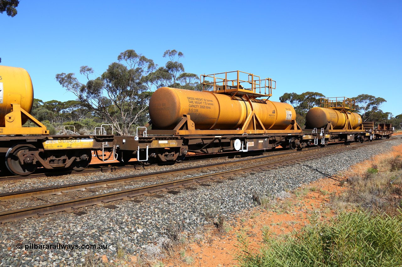 161112 3467
Binduli, loaded Hampton acid train 7406 with AQHY 30064 with sulphuric acid tank CSA 0119, originally built by the WAGR Midland Workshops in 1964/66 as a WF type flat waggon, then in 1997, following several recodes and modifications, was one of seventy five waggons converted to the WQH type to carry CSA sulphuric acid tanks between Hampton/Kalgoorlie and Perth/Kwinana. CSA 0119 was built by Vcare Engineering, India for Access Petrotec & Mining Solutions.
Keywords: AQHY-type;AQHY30064;WAGR-Midland-WS;WF-type;WFDY-type;WFDF-type;RFDF-type;WQH-type;