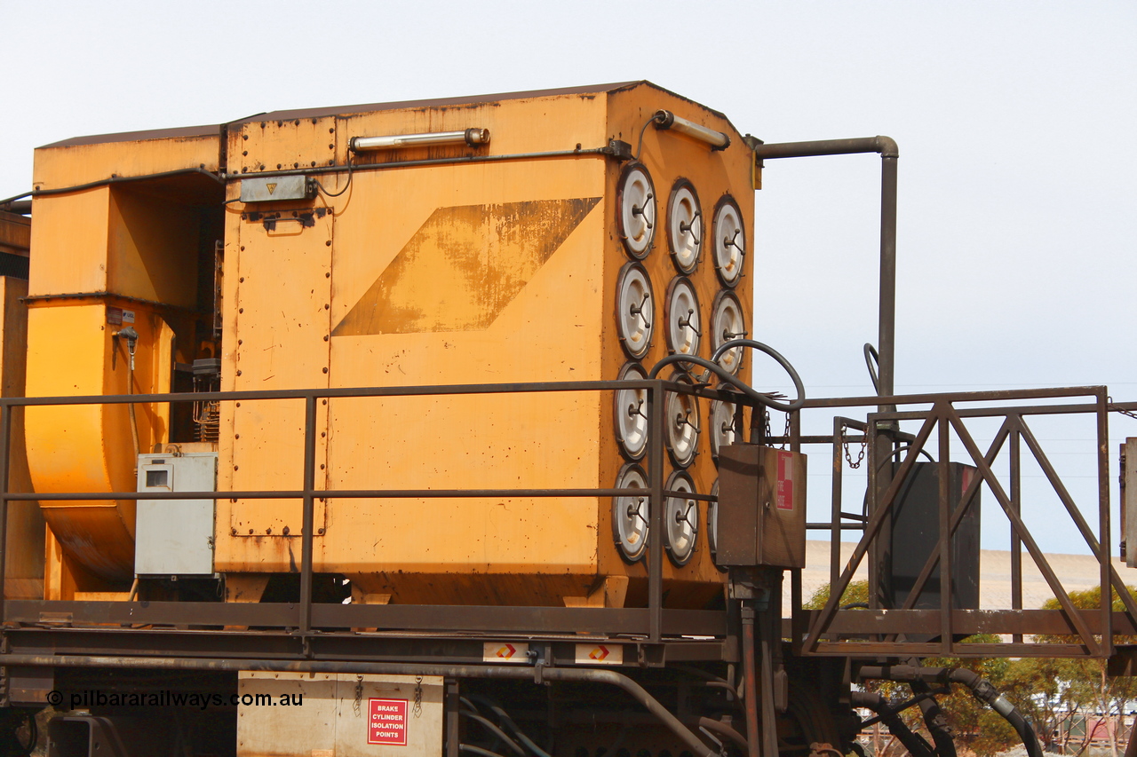 160409 IMG 7149
Parkeston, Aurizon rail grinder MMY type MMY 034, built in the USA by Loram as RG331 ~2004, imported into Australia by Queensland Rail, now Aurizon, in April 2009, detail picture. Peter Donaghy image.
Keywords: Peter-D-Image;MMY-type;MMY034;Loram-USA;RG331;rail-grinder;detail-image;