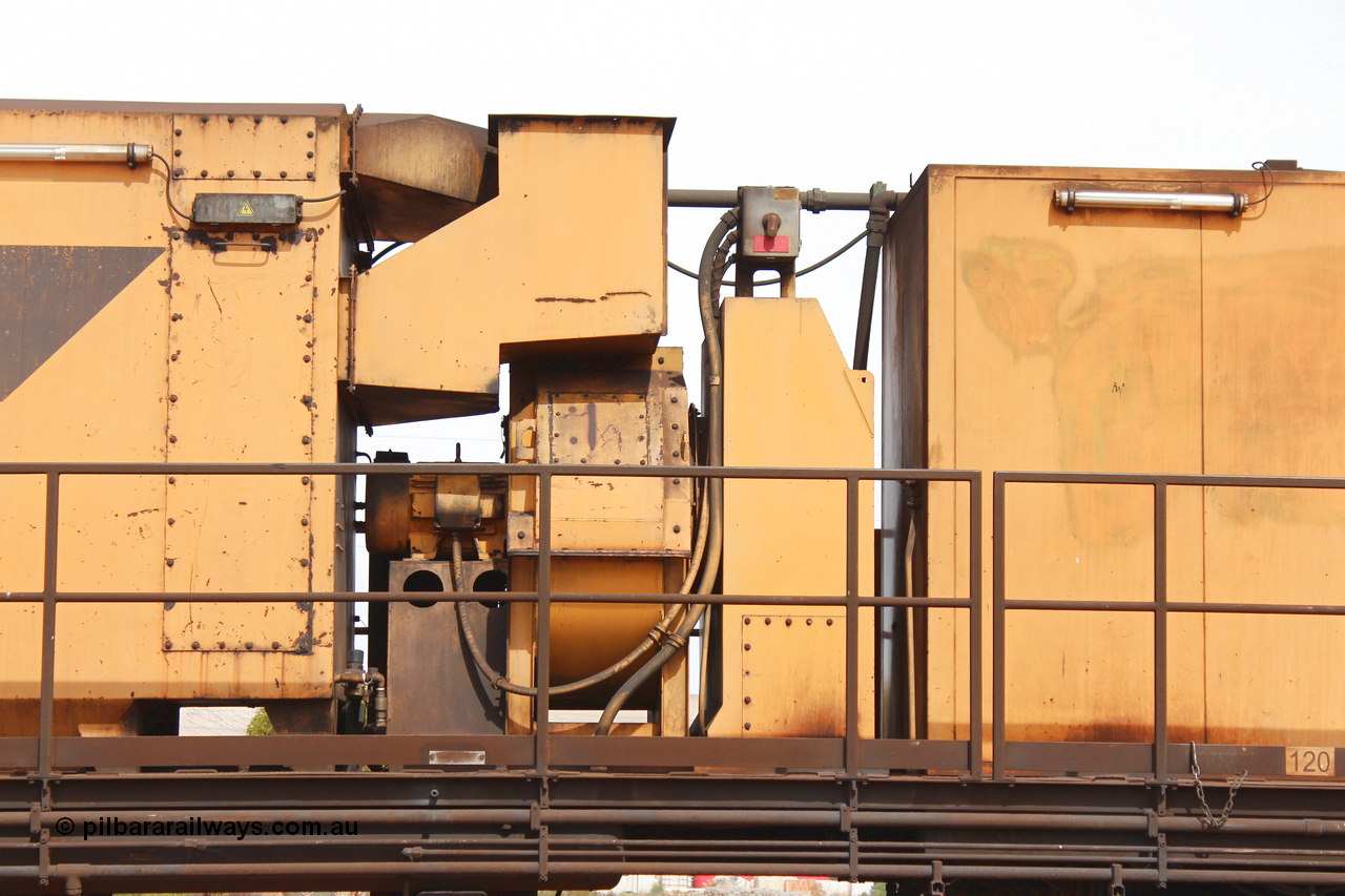 160409 IMG 7161
Parkeston, Aurizon rail grinder MMY type MMY 034, built in the USA by Loram as RG331 ~2004, imported into Australia by Queensland Rail, now Aurizon, in April 2009, detail picture. Peter Donaghy image.
Keywords: Peter-D-Image;MMY-type;MMY034;Loram-USA;RG331;rail-grinder;detail-image;