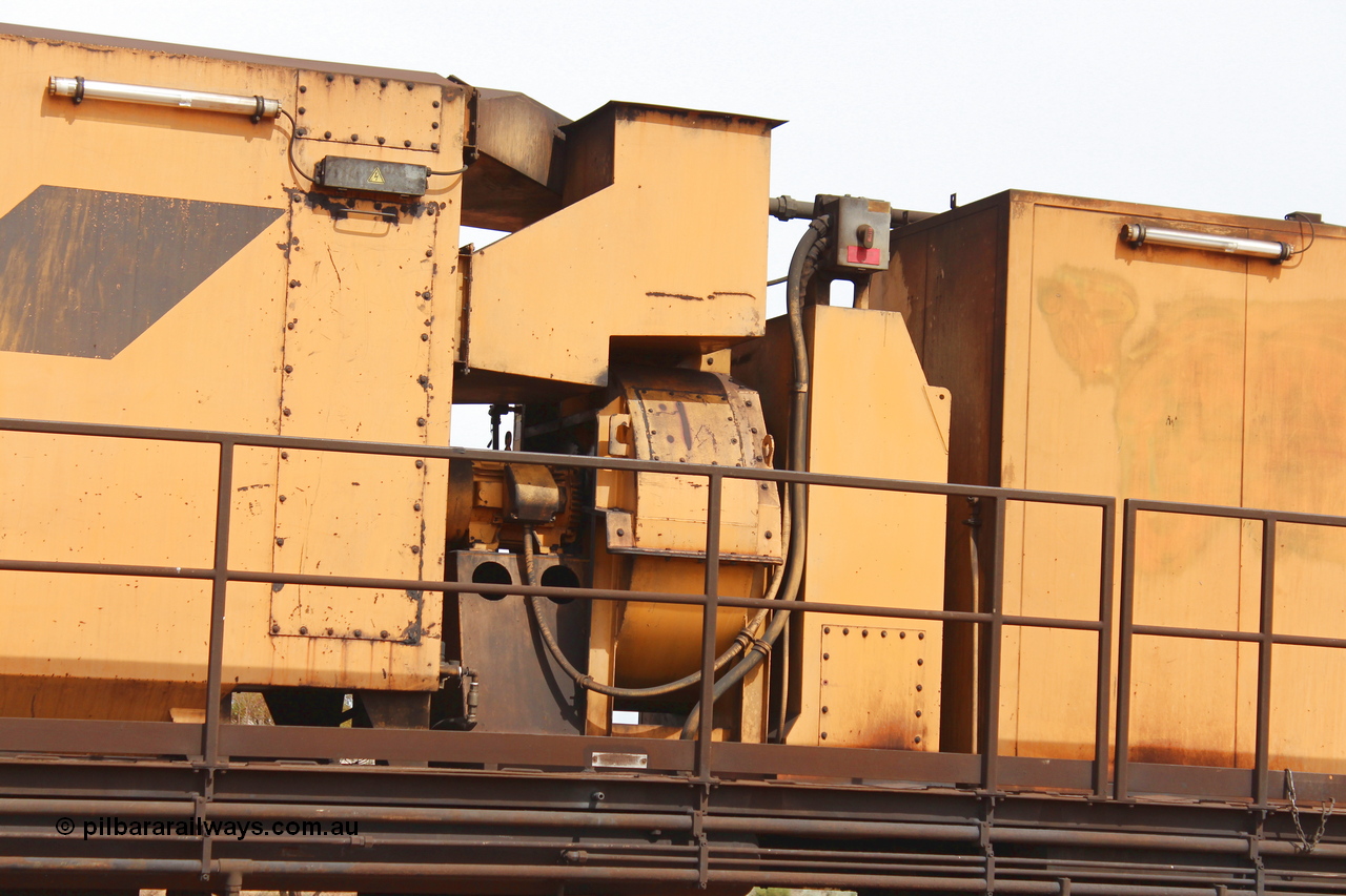 160409 IMG 7164
Parkeston, Aurizon rail grinder MMY type MMY 034, built in the USA by Loram as RG331 ~2004, imported into Australia by Queensland Rail, now Aurizon, in April 2009, detail picture. Peter Donaghy image.
Keywords: Peter-D-Image;MMY-type;MMY034;Loram-USA;RG331;rail-grinder;detail-image;