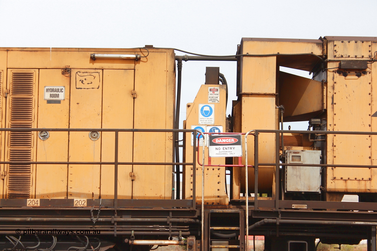 160409 IMG 7178
Parkeston, Aurizon rail grinder MMY type MMY 034, built in the USA by Loram as RG331 ~2004, imported into Australia by Queensland Rail, now Aurizon, in April 2009, detail picture. Peter Donaghy image.
Keywords: Peter-D-Image;MMY-type;MMY034;Loram-USA;RG331;rail-grinder;detail-image;