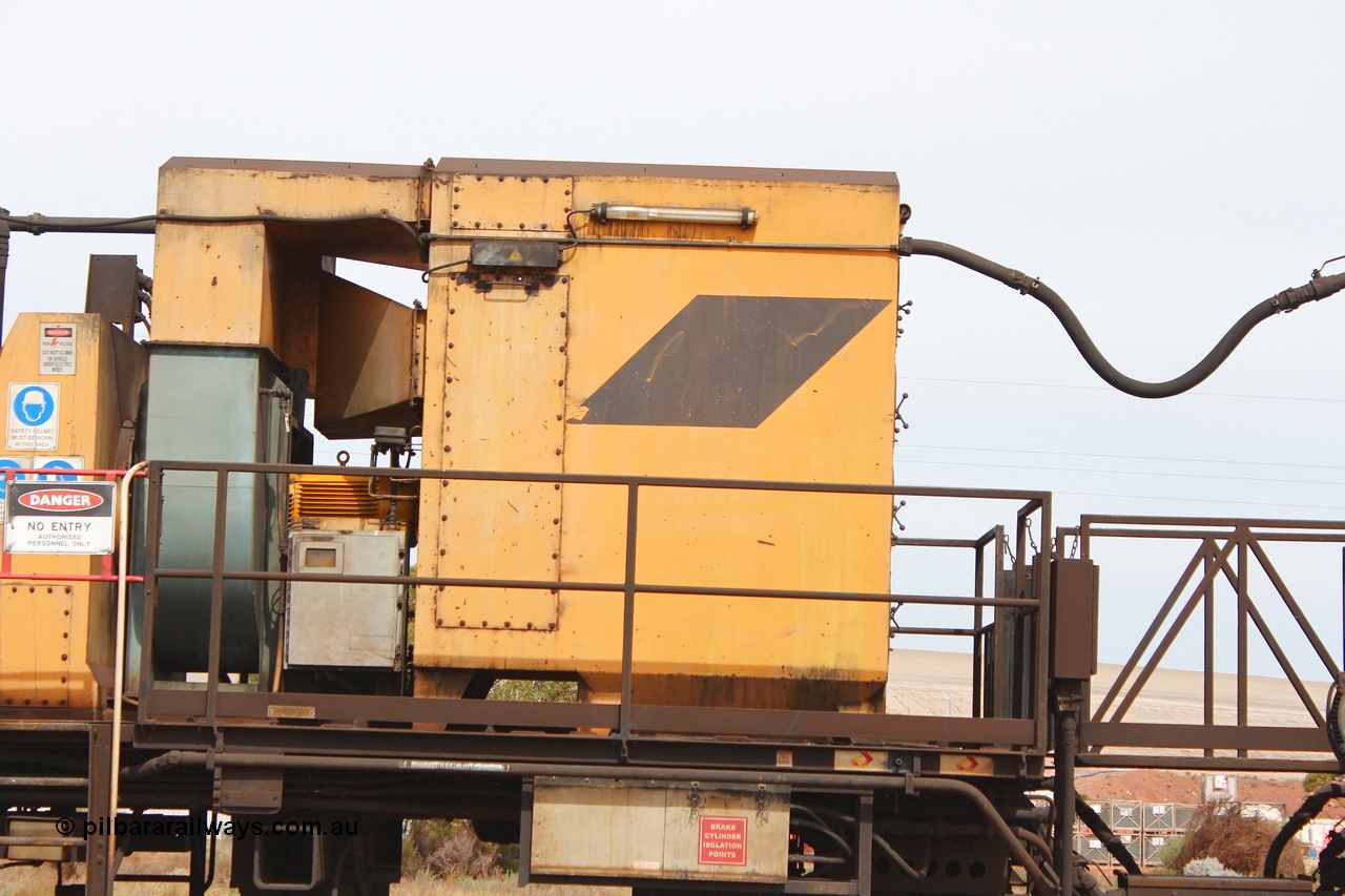 160409 IMG 7193
Parkeston, Aurizon rail grinder MMY type MMY 034, built in the USA by Loram as RG331 ~2004, imported into Australia by Queensland Rail, now Aurizon, in April 2009, detail picture. Peter Donaghy image.
Keywords: Peter-D-Image;MMY-type;MMY034;Loram-USA;RG331;rail-grinder;detail-image;