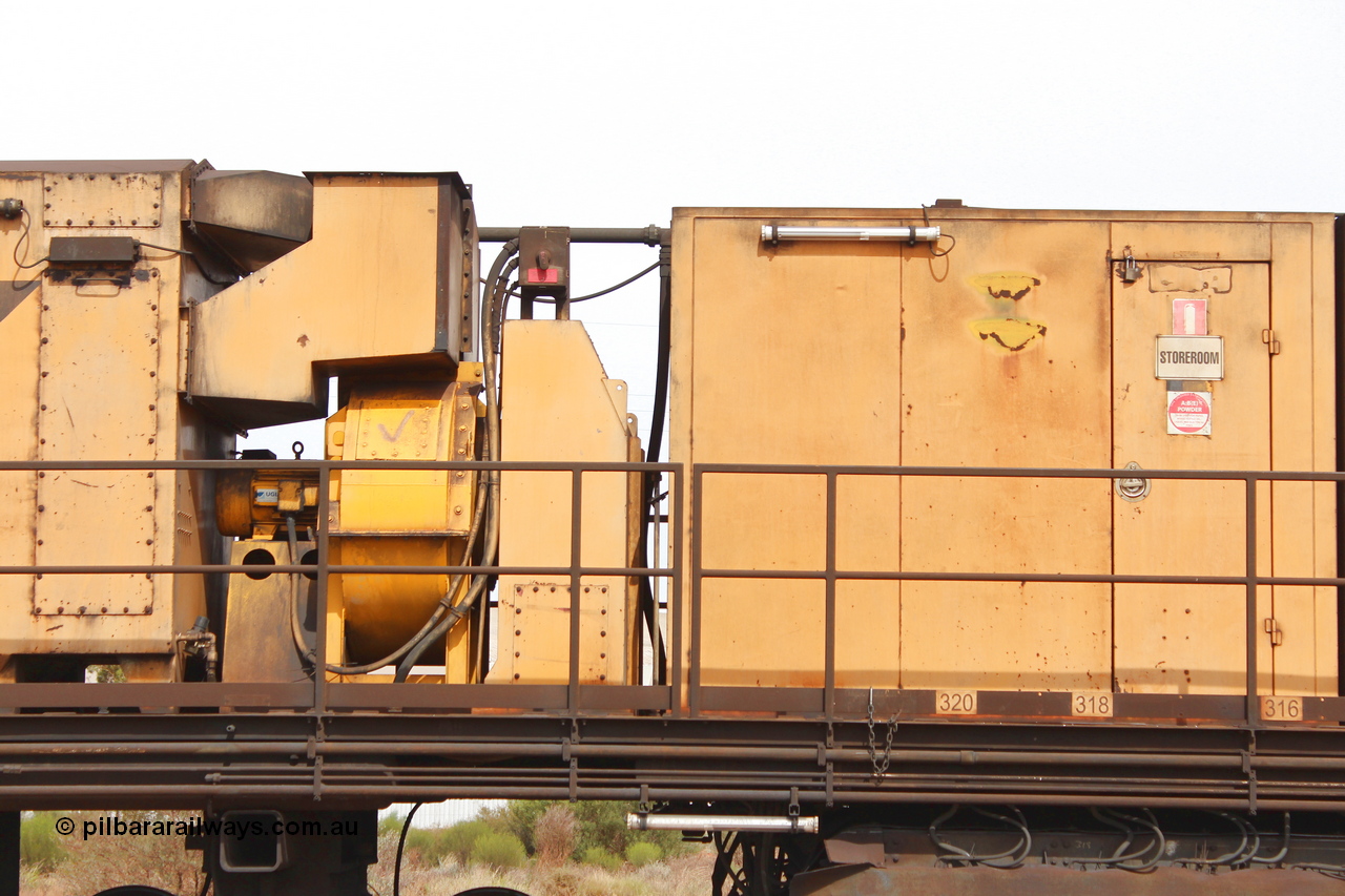 160409 IMG 7199
Parkeston, Aurizon rail grinder MMY type MMY 034, built in the USA by Loram as RG331 ~2004, imported into Australia by Queensland Rail, now Aurizon, in April 2009, detail picture. Peter Donaghy image.
Keywords: Peter-D-Image;MMY-type;MMY034;Loram-USA;RG331;rail-grinder;detail-image;