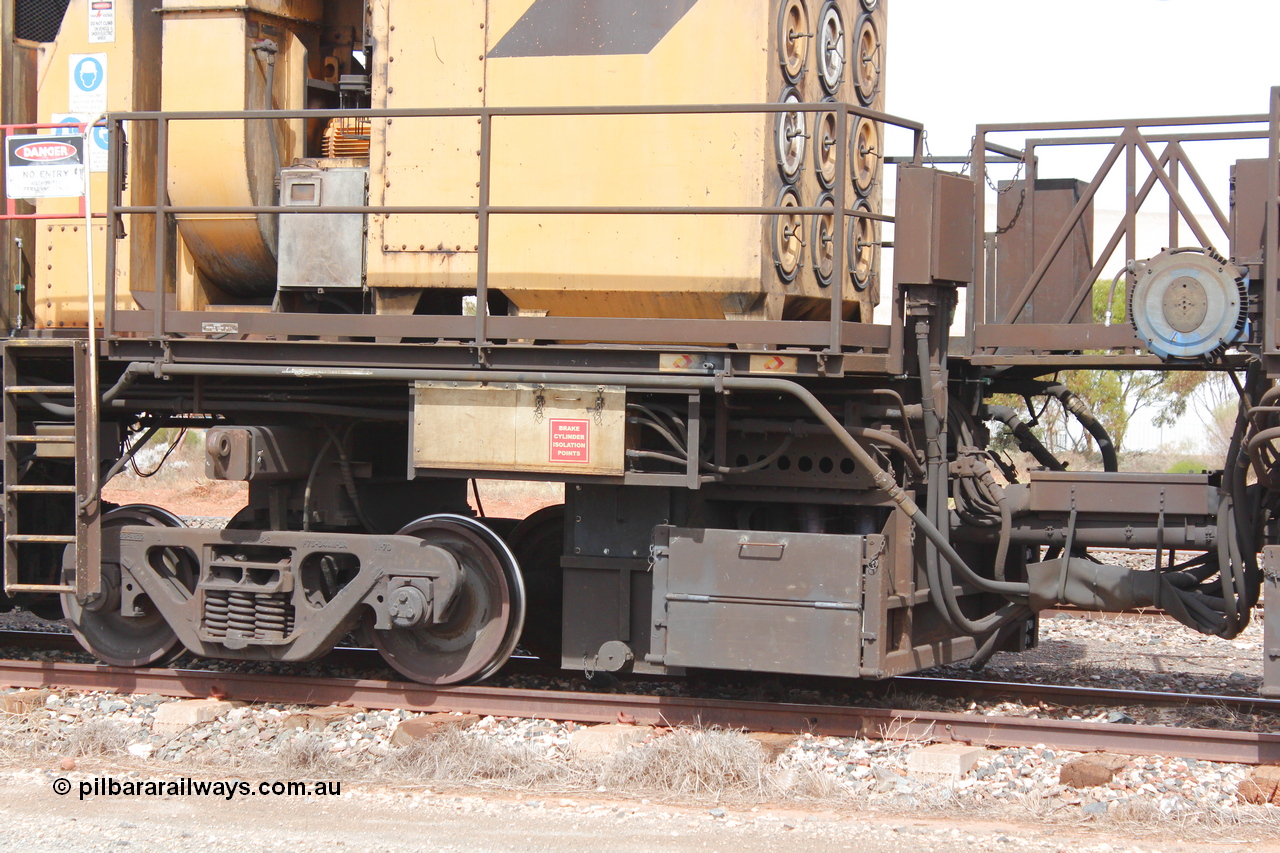 160409 IMG 7205
Parkeston, Aurizon rail grinder MMY type MMY 034, built in the USA by Loram as RG331 ~2004, imported into Australia by Queensland Rail, now Aurizon, in April 2009, detail picture. Peter Donaghy image.
Keywords: Peter-D-Image;MMY-type;MMY034;Loram-USA;RG331;rail-grinder;detail-image;