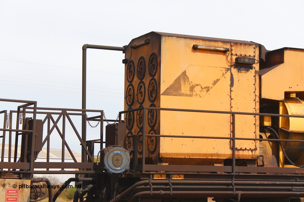 160409 IMG 7218
Parkeston, Aurizon rail grinder MMY type MMY 034, built in the USA by Loram as RG331 ~2004, imported into Australia by Queensland Rail, now Aurizon, in April 2009, detail picture. Peter Donaghy image.
Keywords: Peter-D-Image;MMY-type;MMY034;Loram-USA;RG331;rail-grinder;detail-image;