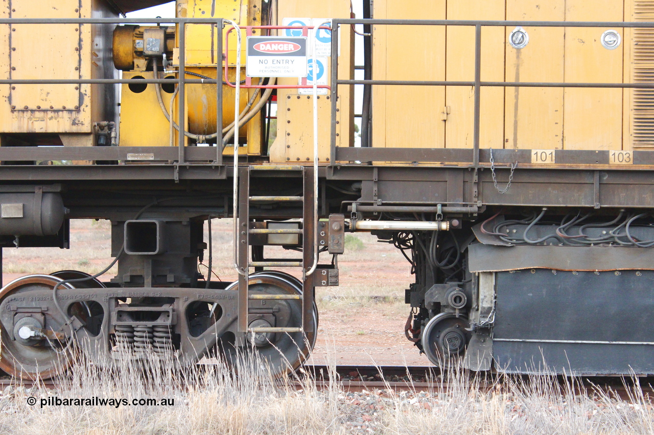 160412 IMG 7389
Parkeston, Aurizon rail grinder MMY type MMY 034, built in the USA by Loram as RG331 ~2004, imported into Australia by Queensland Rail, now Aurizon, in April 2009, detail picture. Peter Donaghy image.
Keywords: Peter-D-Image;MMY-type;MMY034;Loram-USA;RG331;rail-grinder;detail-image;