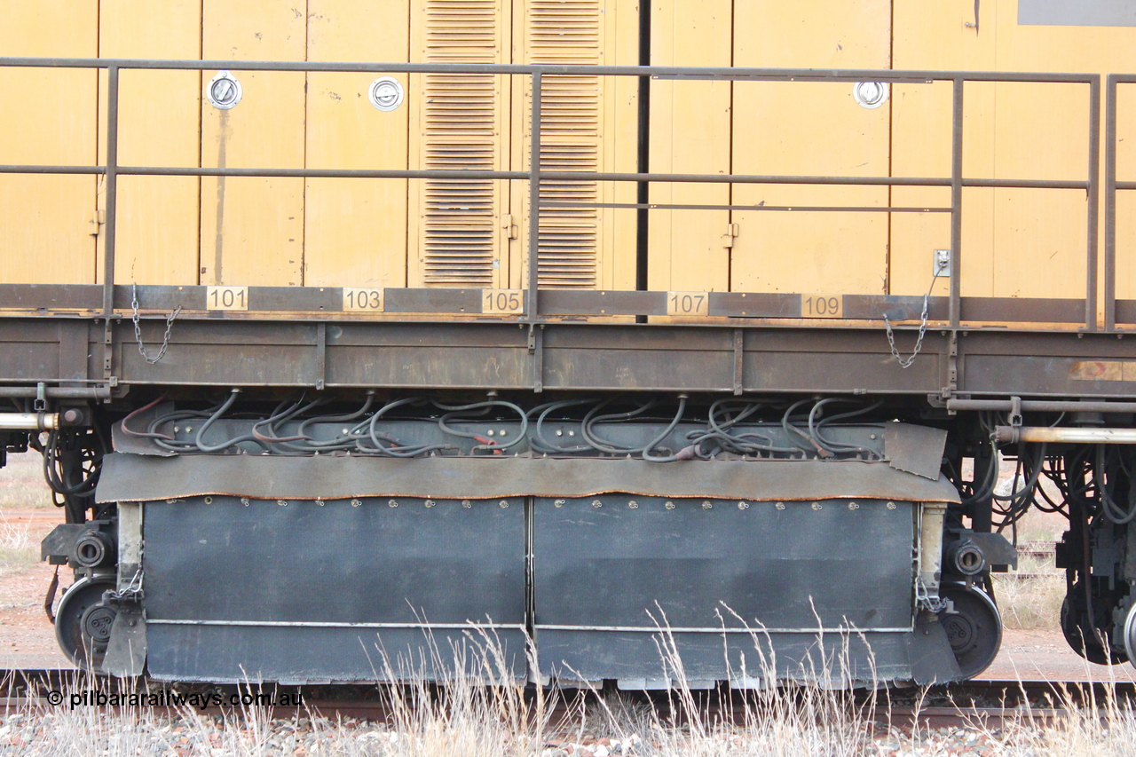 160412 IMG 7391
Parkeston, Aurizon rail grinder MMY type MMY 034, built in the USA by Loram as RG331 ~2004, imported into Australia by Queensland Rail, now Aurizon, in April 2009, detail picture. Peter Donaghy image.
Keywords: Peter-D-Image;MMY-type;MMY034;Loram-USA;RG331;rail-grinder;detail-image;