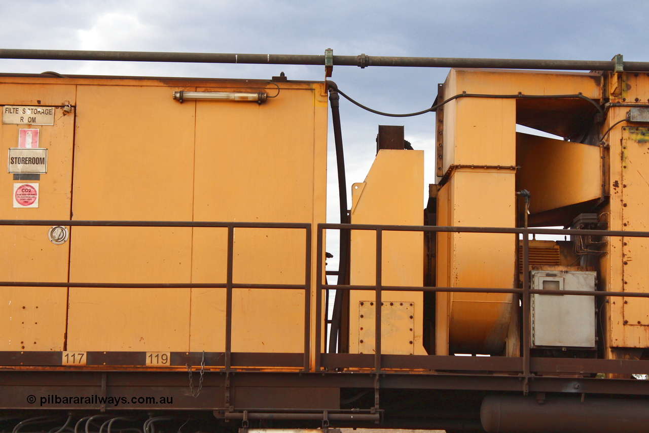 160412 IMG 7396
Parkeston, Aurizon rail grinder MMY type MMY 034, built in the USA by Loram as RG331 ~2004, imported into Australia by Queensland Rail, now Aurizon, in April 2009, detail picture. Peter Donaghy image.
Keywords: Peter-D-Image;MMY-type;MMY034;Loram-USA;RG331;rail-grinder;detail-image;