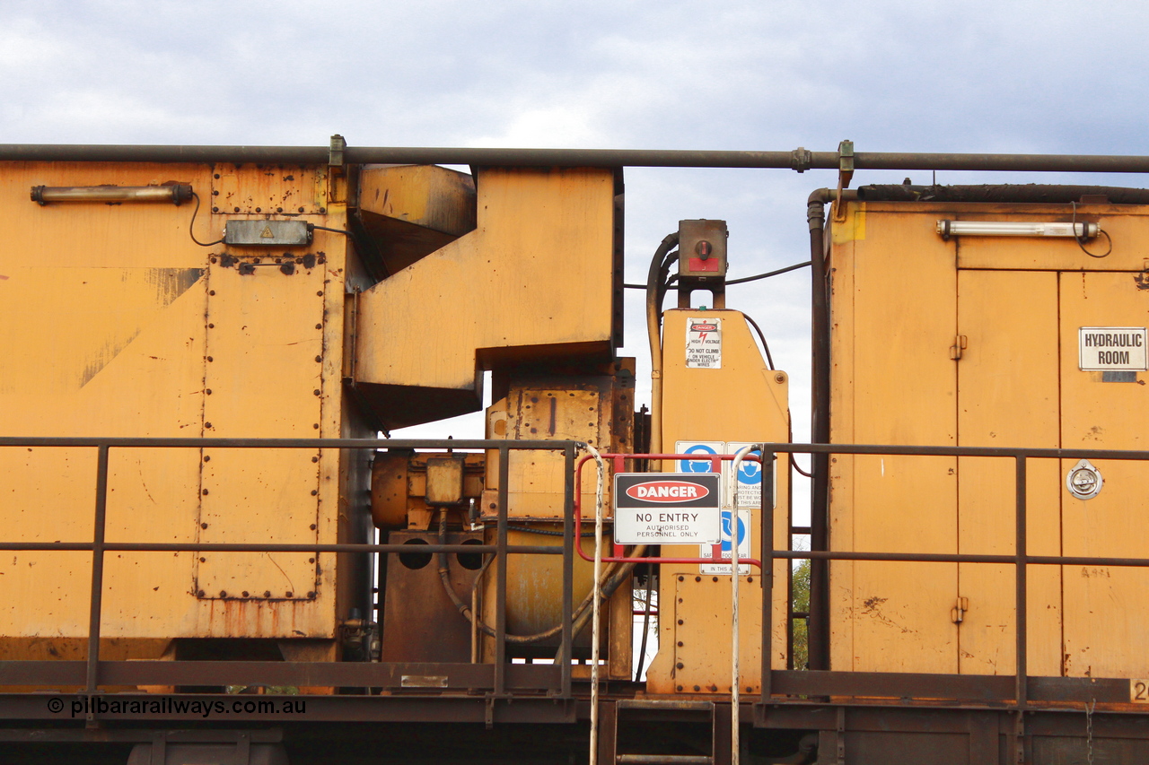 160412 IMG 7402
Parkeston, Aurizon rail grinder MMY type MMY 034, built in the USA by Loram as RG331 ~2004, imported into Australia by Queensland Rail, now Aurizon, in April 2009, detail picture. Peter Donaghy image.
Keywords: Peter-D-Image;MMY-type;MMY034;Loram-USA;RG331;rail-grinder;detail-image;