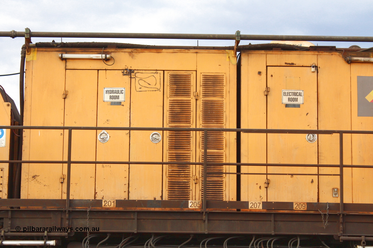 160412 IMG 7404
Parkeston, Aurizon rail grinder MMY type MMY 034, built in the USA by Loram as RG331 ~2004, imported into Australia by Queensland Rail, now Aurizon, in April 2009, detail picture. Peter Donaghy image.
Keywords: Peter-D-Image;MMY-type;MMY034;Loram-USA;RG331;rail-grinder;detail-image;